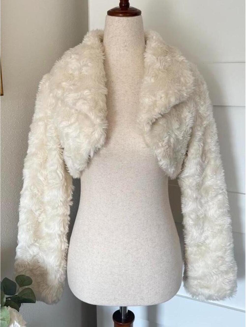 American Girl Ivory Faux Fur Cropped Jacket